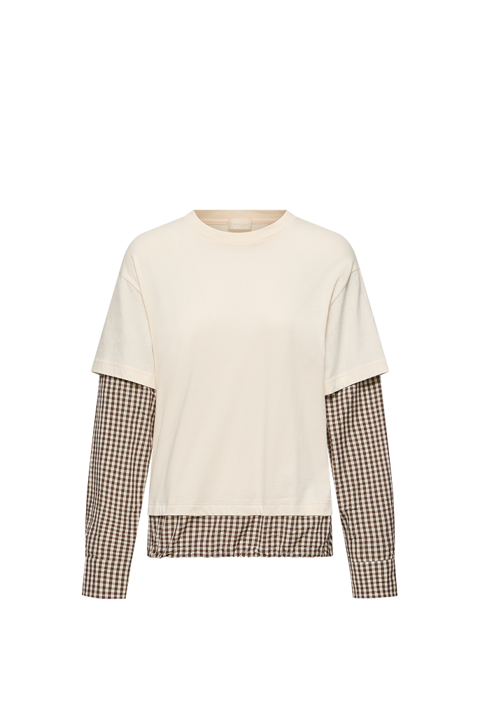 T-shirt in misto cotone vichy effetto stratificato