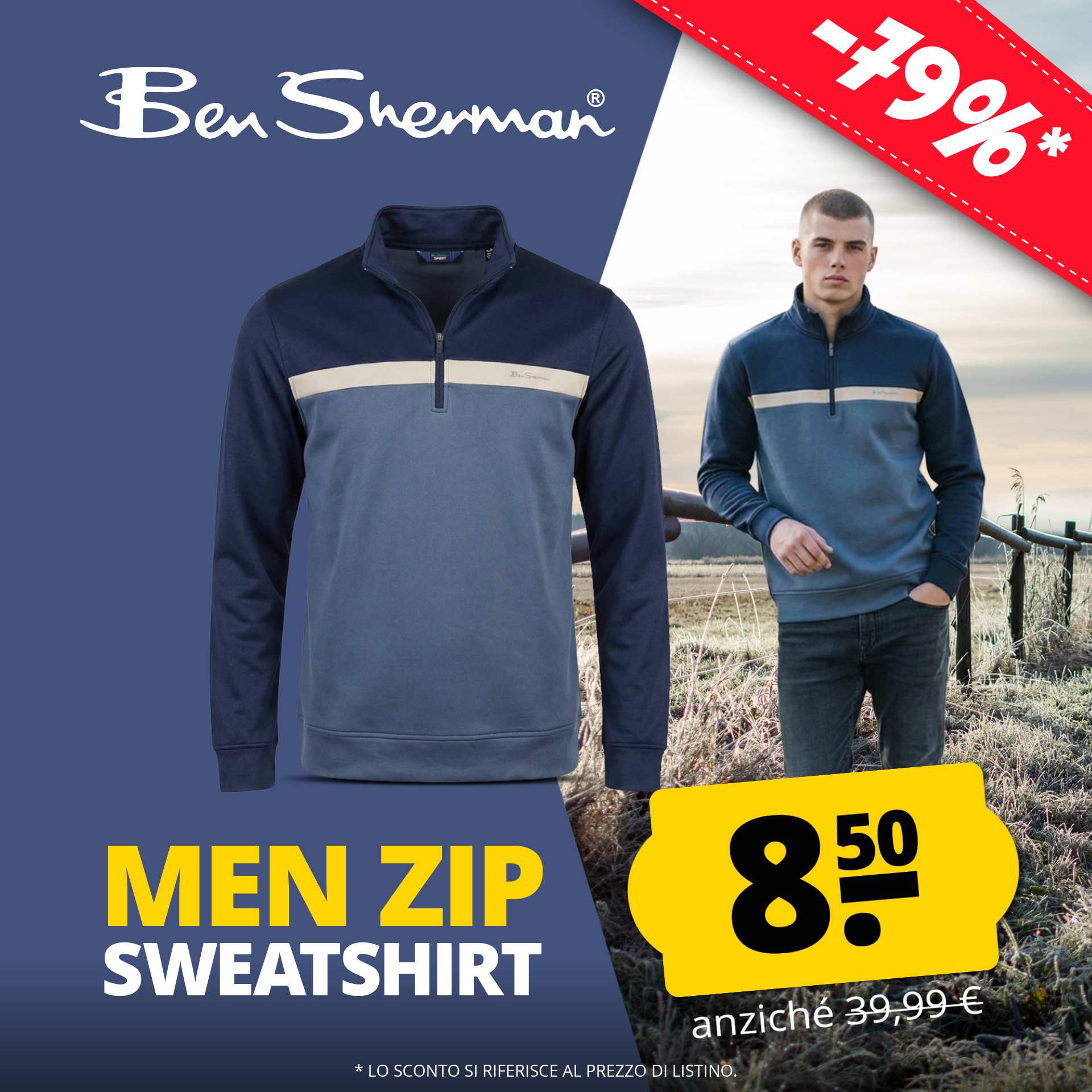 ben sherman blue two tone zip uomo felpa