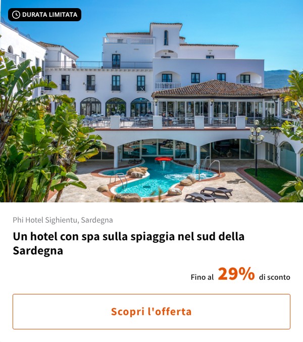Un hotel con spa sulla spiaggia nel sud della Sardegna