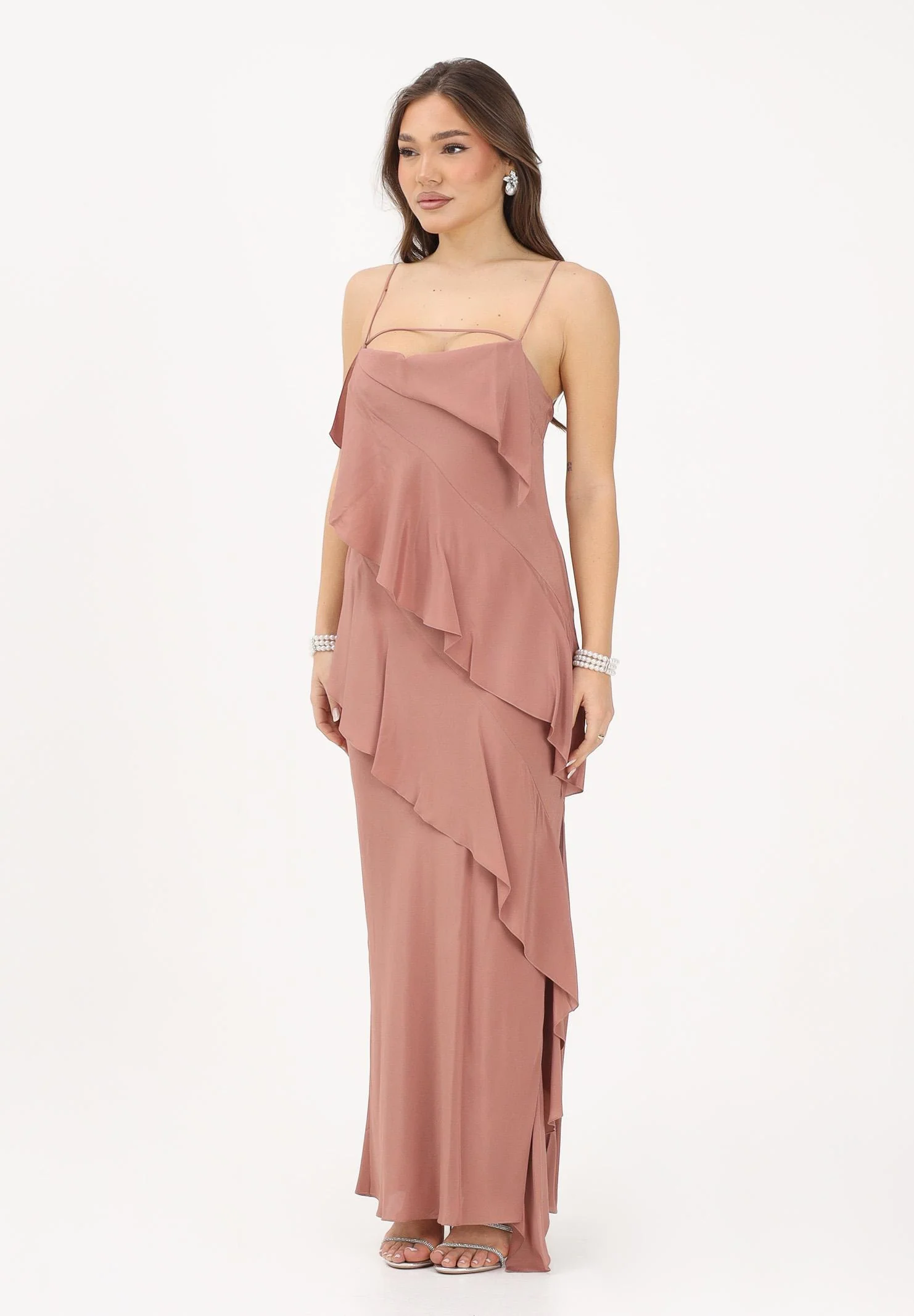 Image of PATRIZIA PEPE Abito lungo terracotta da donna con rouche