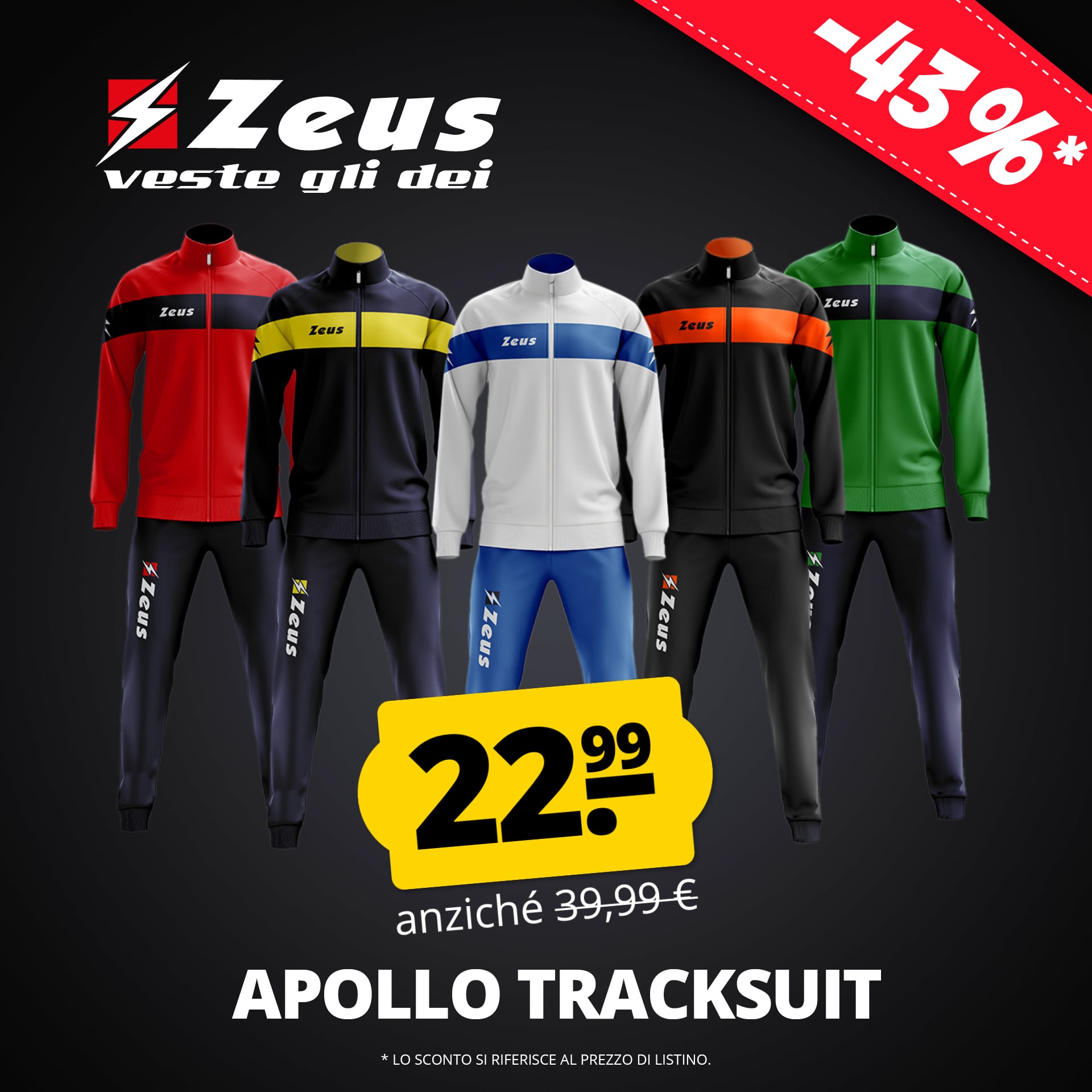 zeus tuta apollo uomo tuta sportiva