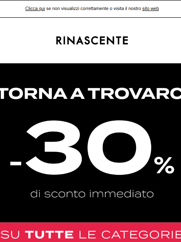 30% di sconto, torna a trovarci!