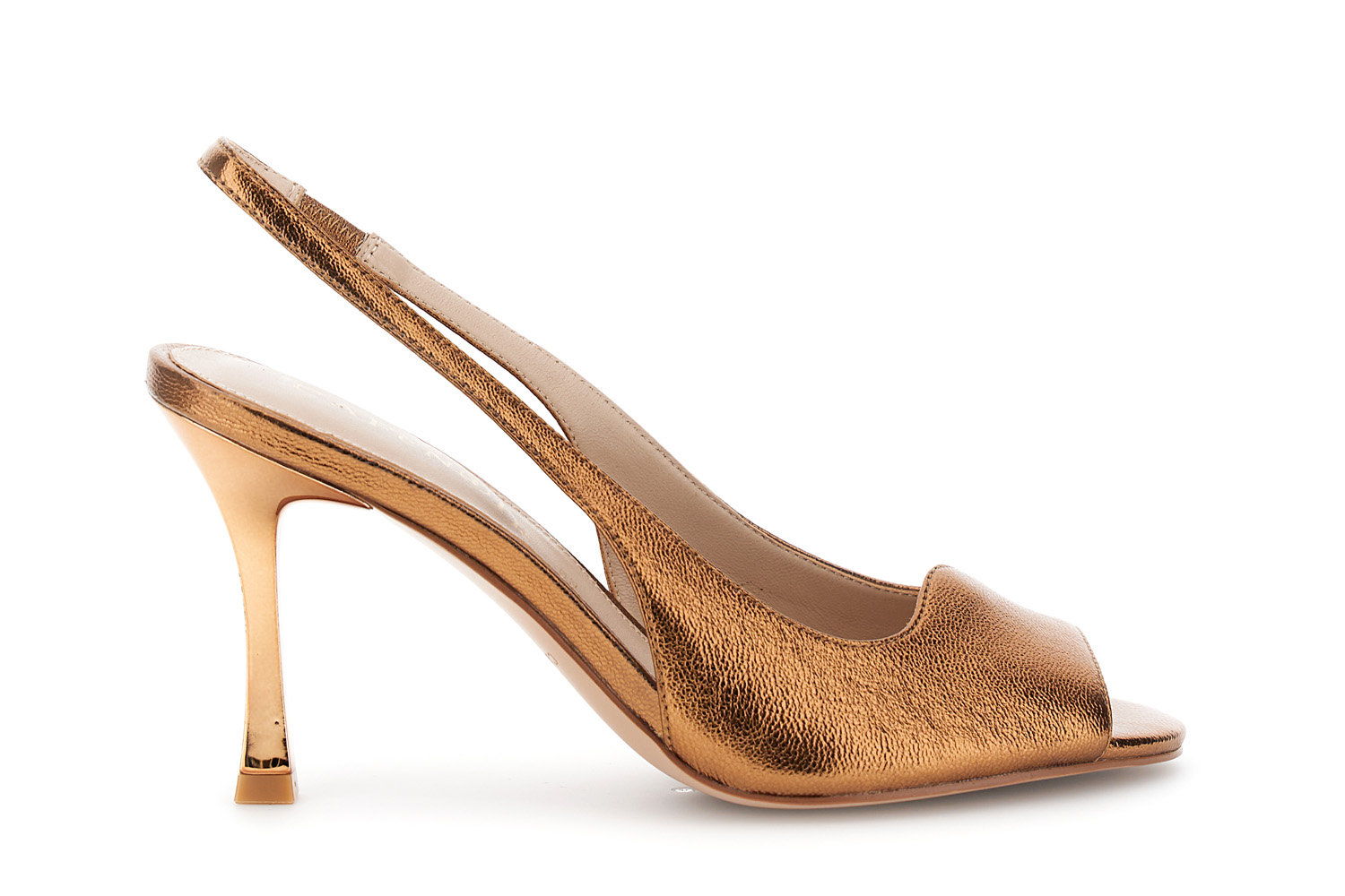 Image of slingback open-toe in pelle laminata bronzo