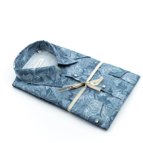 Camicia Fantasia Foglie Azzurre