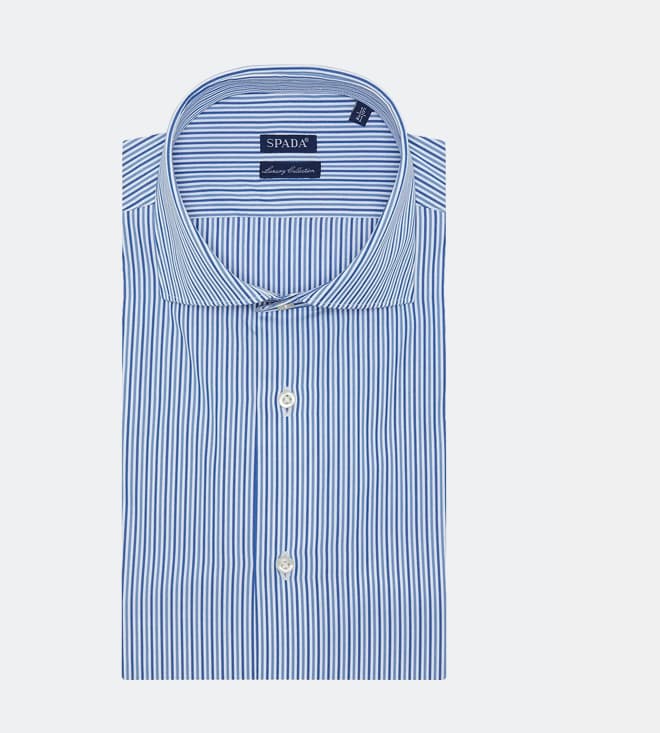 Camicia in cotone multiriga con collo francese