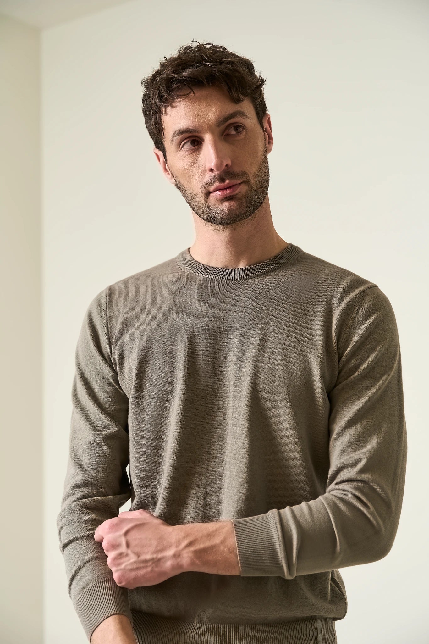 Image of Maglia girocollo cotone fango