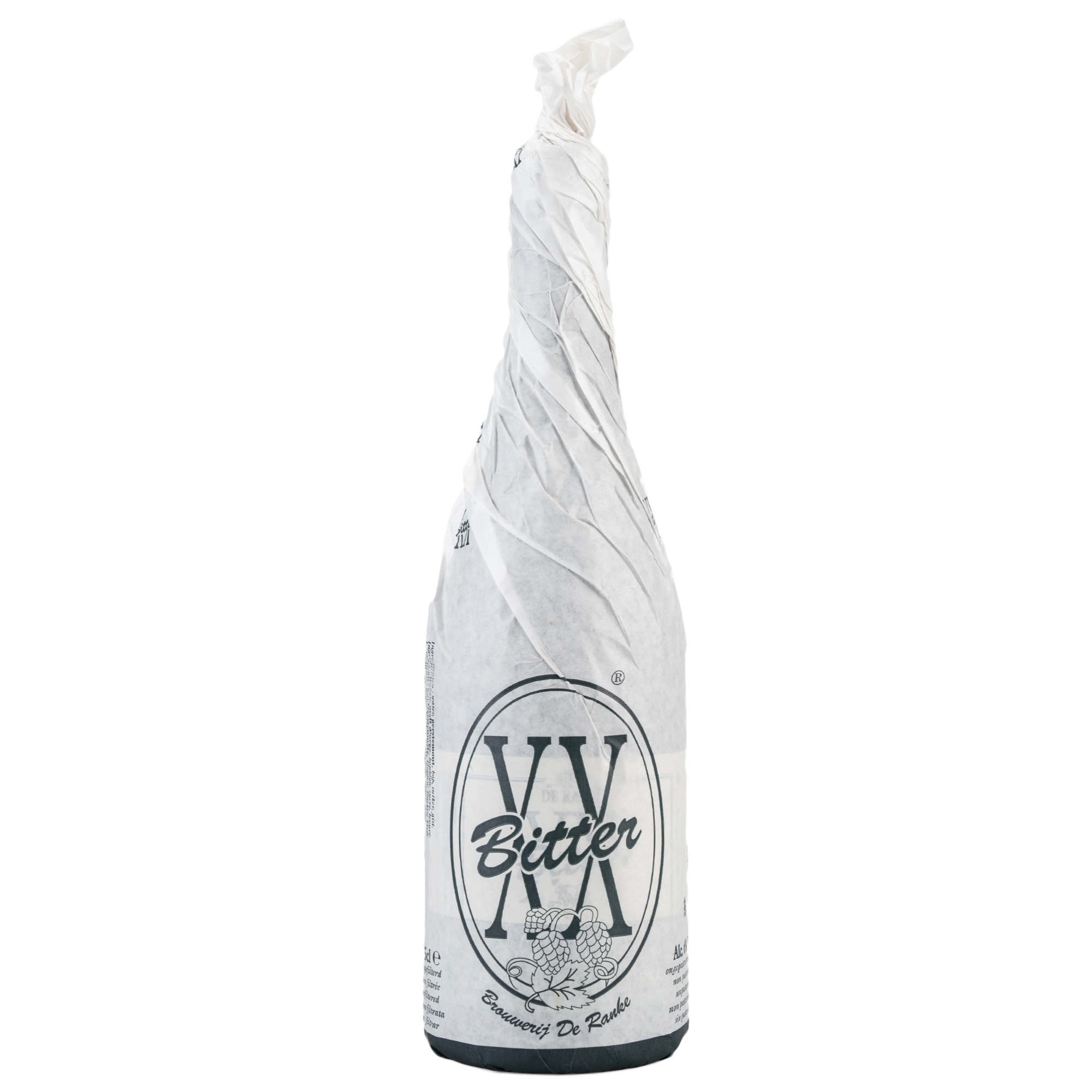 an image of a bottle of beer with a white wrapper