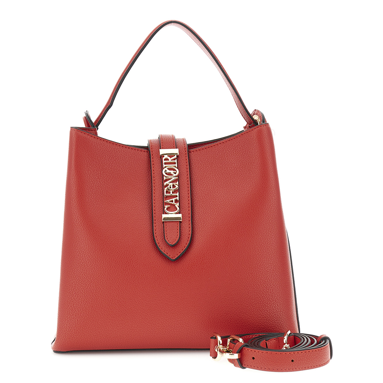 Image of secchiello effetto pelle con occhielli rivestiti e passante in metallo rosso