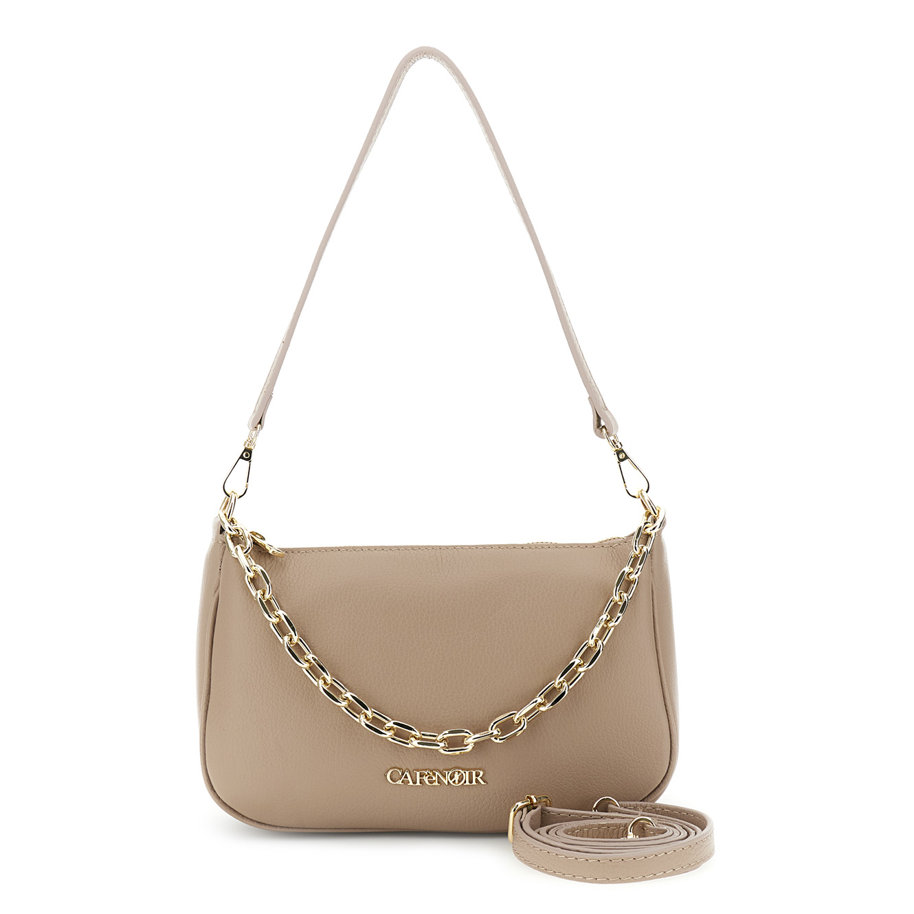 Image of borsa a tracolla in pelle con manico in catena dorata nude