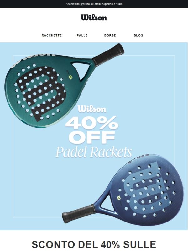 Ottieni uno sconto del 40% sulle racchette da padel