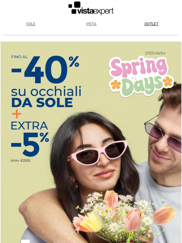 🌸  Spring Days 😎 Fino al -40% di Sconto su Occhiali da Sole + EXTRA-5% (min.€250)✨