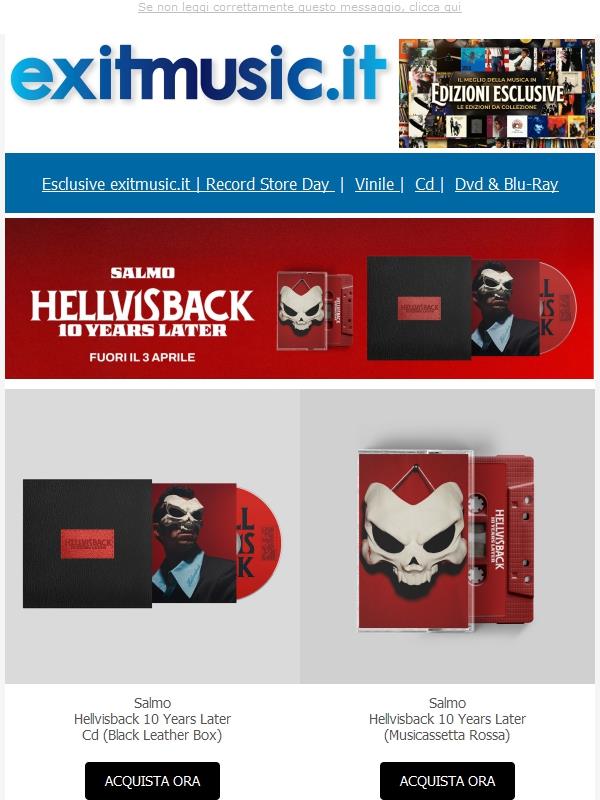 Salmo Hellvisback 10 Years Later Out on April 3 @exitmusic.it .. Cd Black Leather Box, Musicassetta, Doppio Vinile Lp Autografato