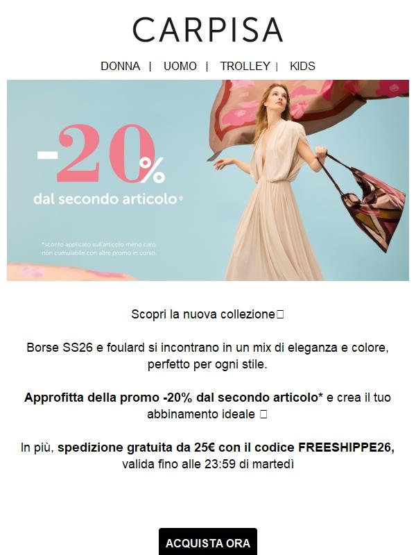 Abbina & risparmia: -20% sulla nuova collezione 👜 + spedizione gratuita da 25€ con codice FREESHIPPE26 🚚