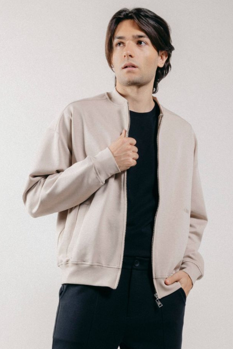 Giubbotto Bomber Loose Fit in Interlock Beige