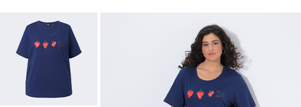 T-shirt con fragole, scollo a girocollo e mezze maniche