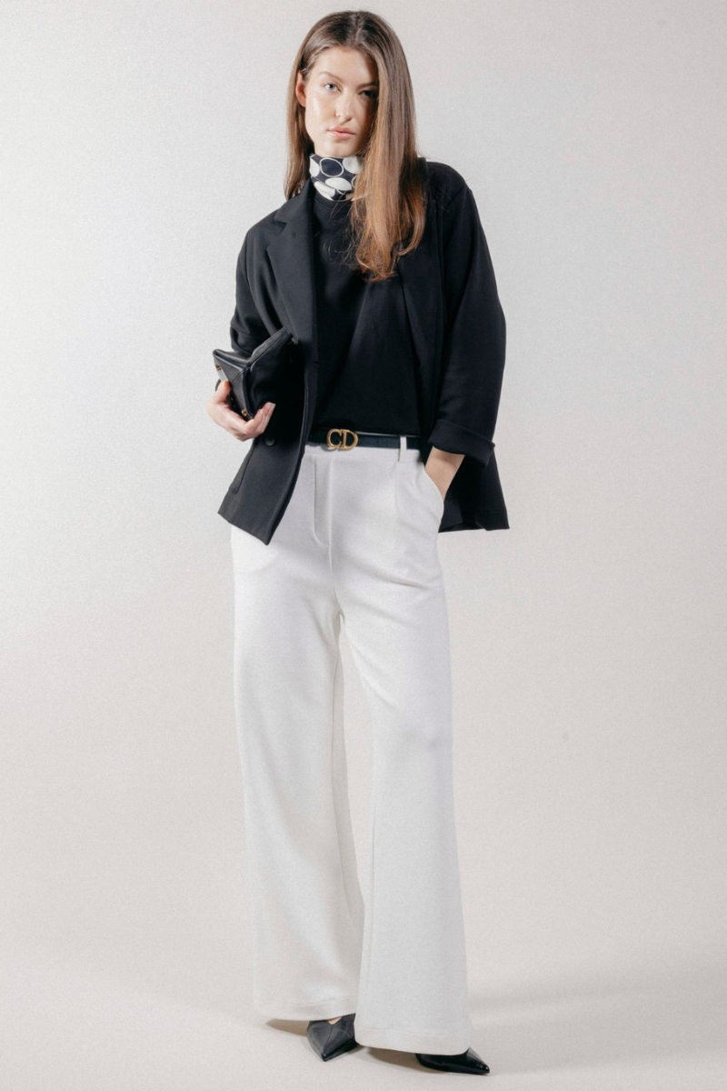 Pantalone Palazzo Loose Fit in Interlock White