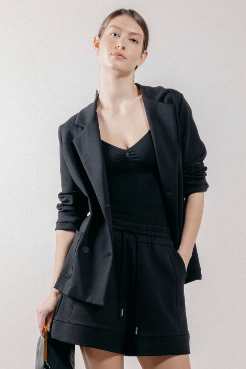 Giacca Blazer Doppiopetto in Interlock Black