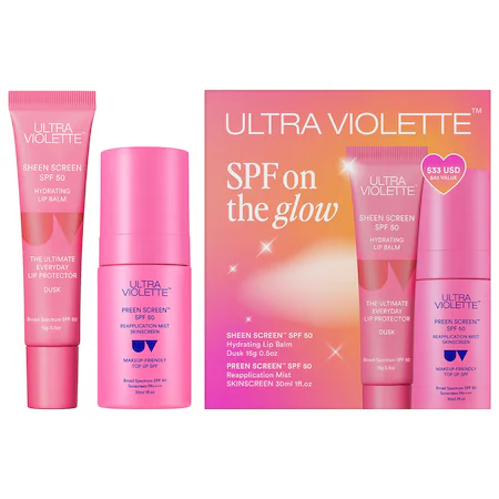 SPF on the Glow SPF 50 Reapplication Mist & Lip Balm Sunscreen Duo