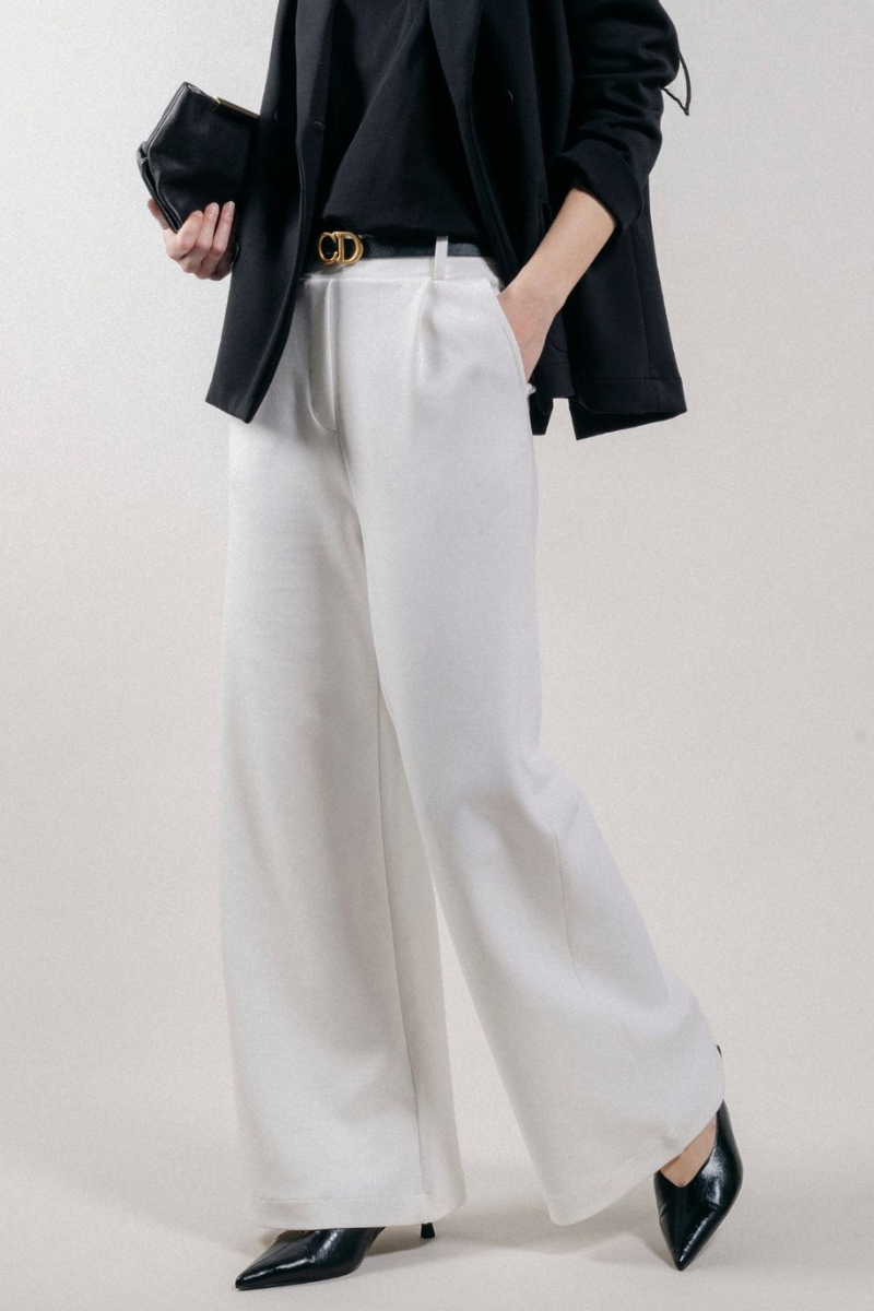 Pantalone Palazzo Loose Fit in Interlock White
