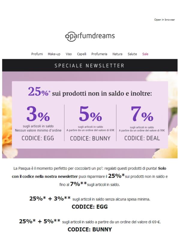 EASTER DEAL: 25% + fino al 7% sugli articoli in saldo 💝