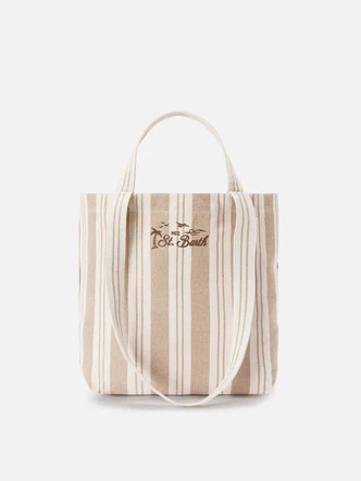 Borsa Tote Beach in Cotone a Righe / Beige