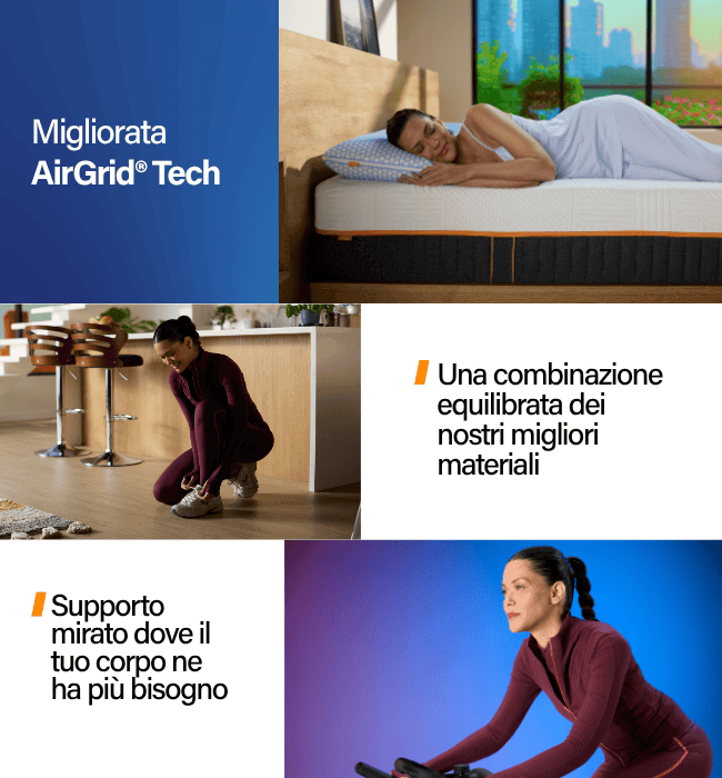 Migliorata AirGridR Tech / Una combinazione equilibrata dei nostri migliori materiali / Supporto mirato dove il tuo corpo ne ha più bisogno