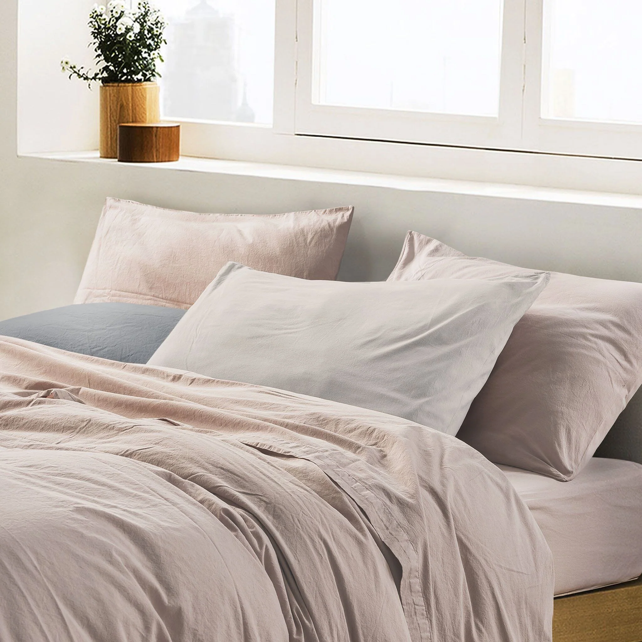 Image of Completo Lenzuola in Puro Cotone <br>StoneWashed No Stiro - <b>Senna