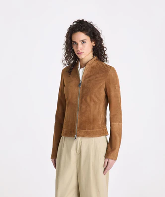 Biker Scud in Pelle Scamosciata / Marrone