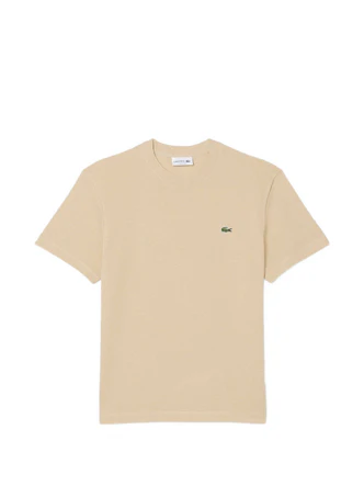 T-Shirt in Piqué di Cotone e Lino / Beige