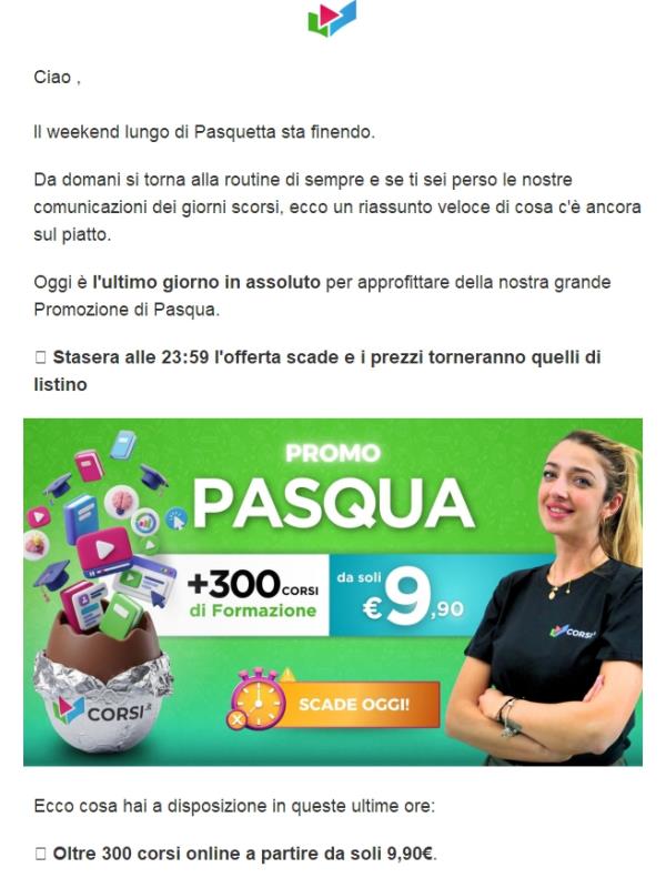 ⚠️ Ultimo giorno promo Pasqua: +300 corsi in promo da 9,90