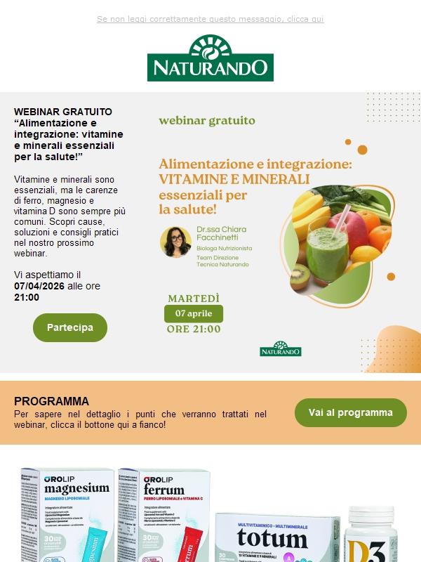 Ti aspettiamo domani WEBINAR GRATUITO “Alimentazione e integrazione: vitamine e minerali essenziali per la salute!”