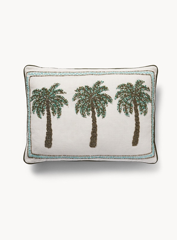 Cuscino con ricamo palme e perline 35x50cm
