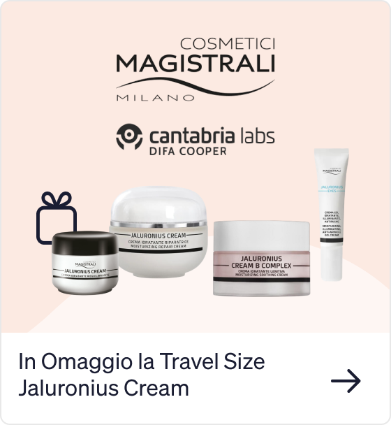 Cosmetici Magistrali Cantabria Labs JaluRonius skincare jars and tube with travel-size JaluRonius cream free offer