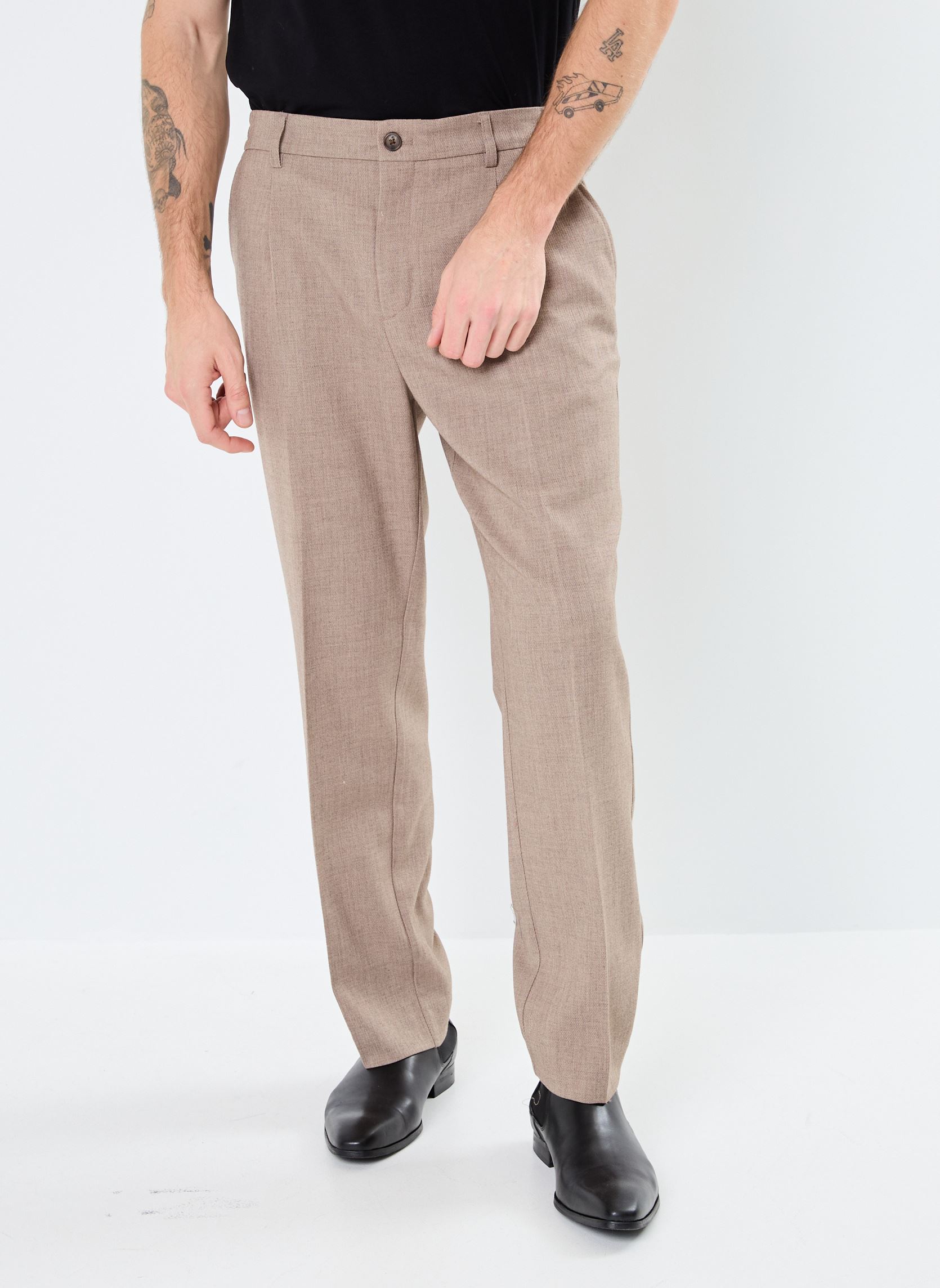 Casual Friday Pantalons de costume CFPierce 0179 wollen wide pleated pants homme beige