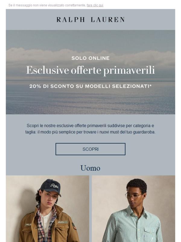 Esclusive offerte primaverili, suddivise per categoria e taglia