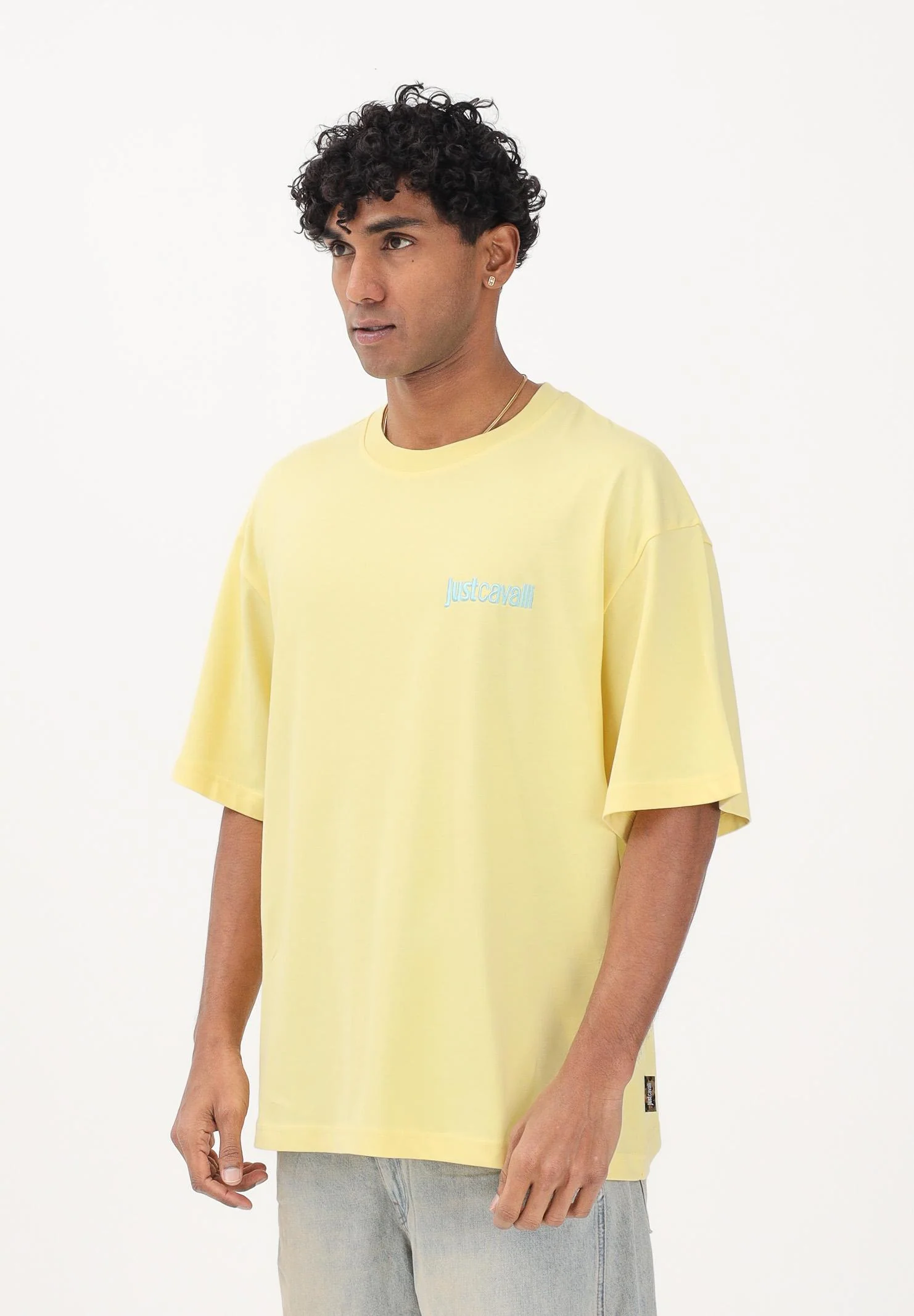 Image of JUST CAVALLI T-shirt a manica corta gialla da uomo con stampa sul retro