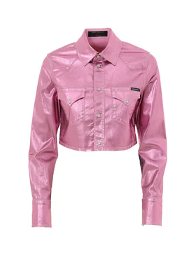 Camicia Cropped in Tessuto Stretch Lurex Rosa Metal Dolce & Gabbana