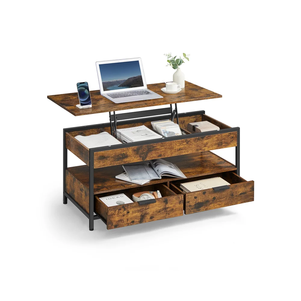 Image of Tavolino da Caffè con Piano Rialzabile Cassetti Portaoggetti