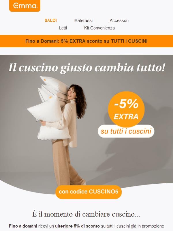 Extra 5% di sconto su tutti i cuscini ☁️