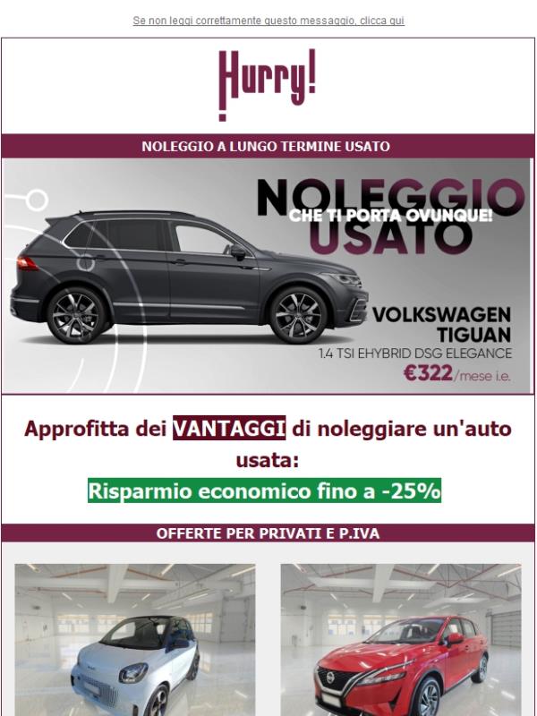 💲FINO al -25% sul NOLEGGIO DI UN' AUTO USATA🚘: Tiguan, Fortwo, Formentor, e tante altre!