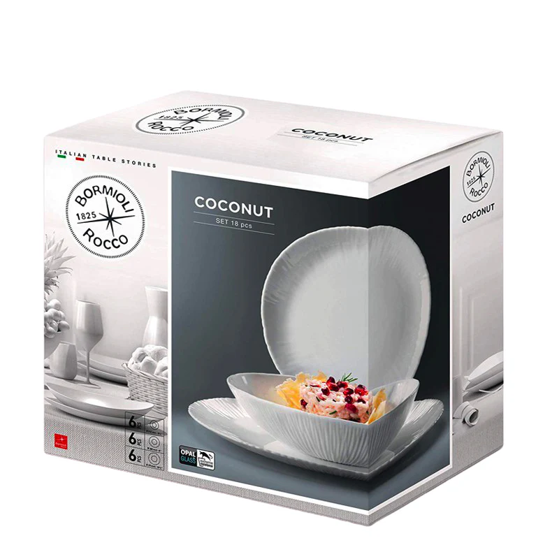 Coconut Servizio Piatti In Vetro Opale - Set 18 Pz