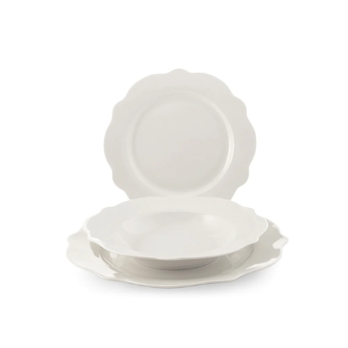 Blanc Servizio Tavola Festonato In Porcellana Set 18 Pz