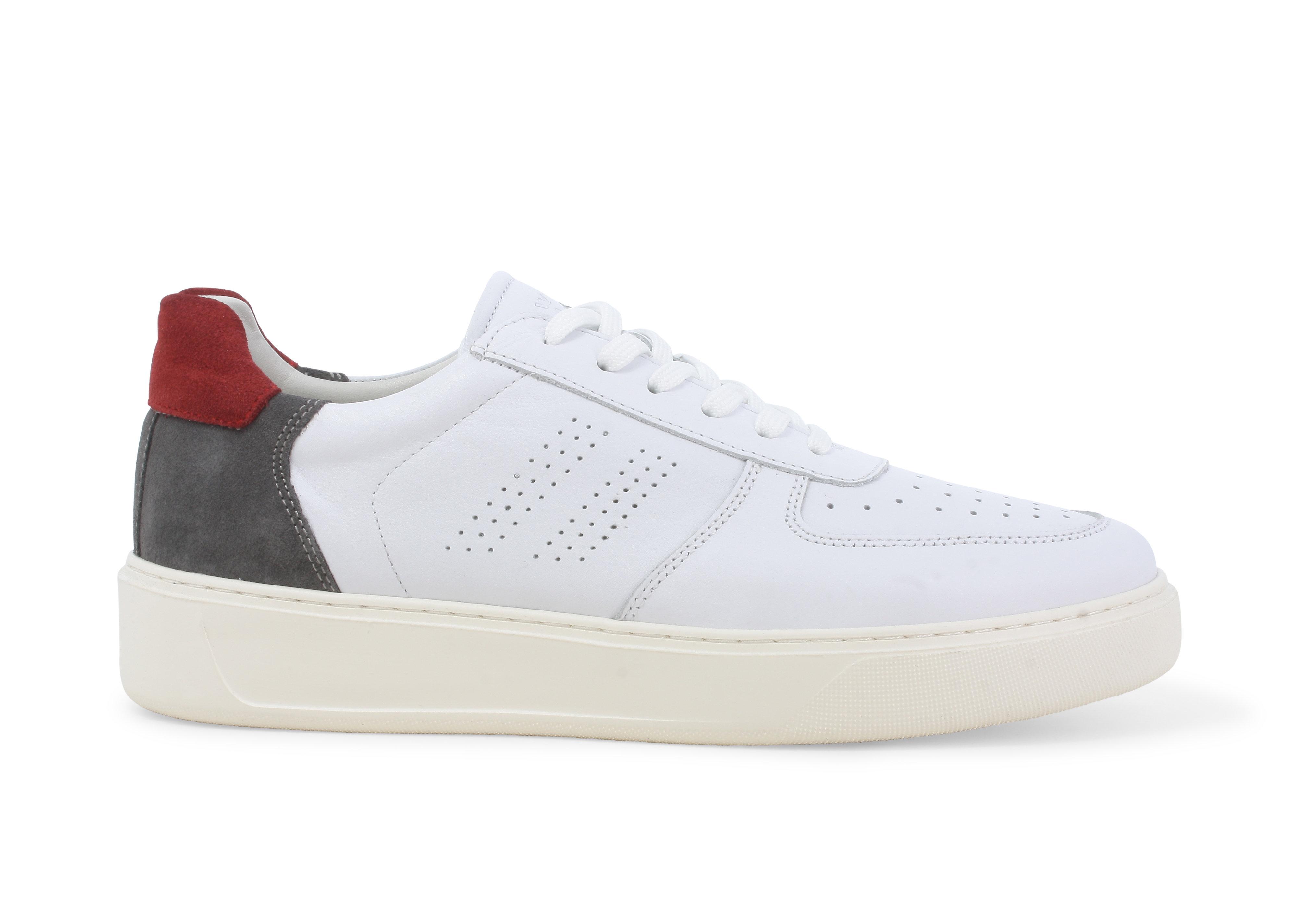 Sneaker bianca in pelle con tallone grigio e rosso u56037q