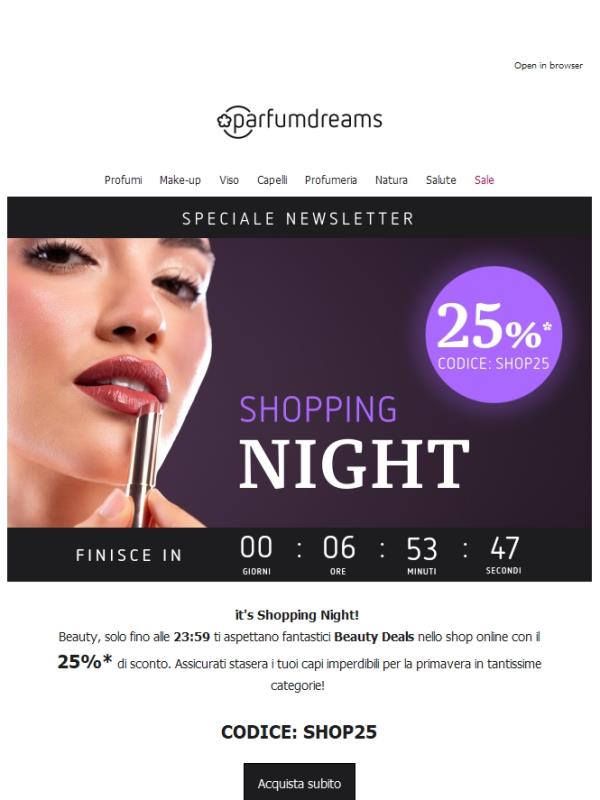 -25% 🌙 La Shopping Night inizia ORA