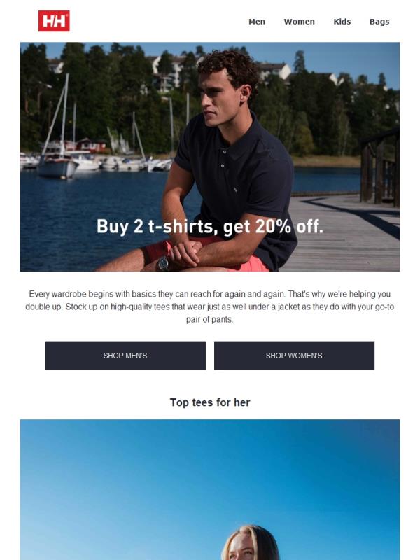 Buy 2 t-shirts, get 20% off.