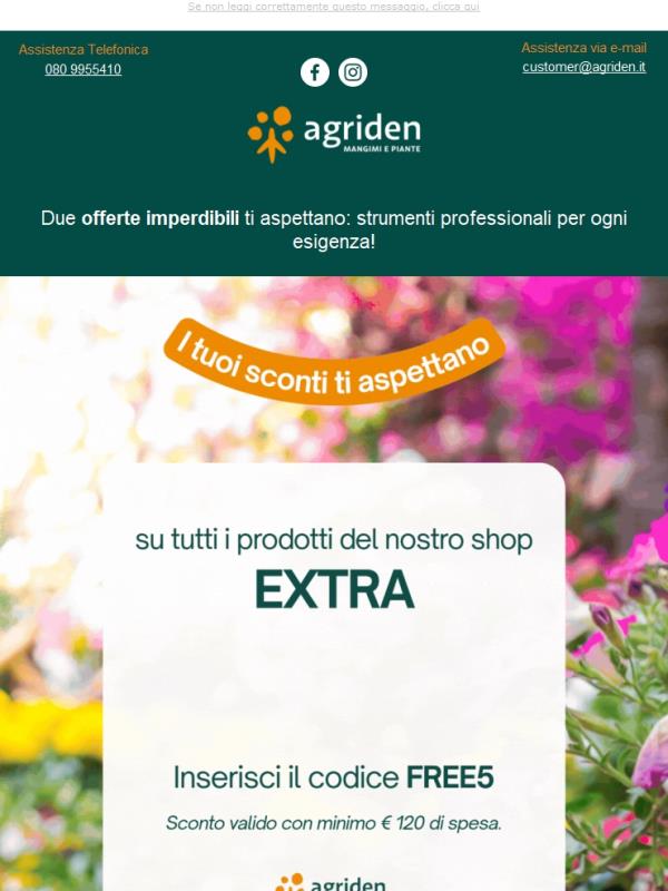 Due codici sconto esclusivi ti aspettano, solo su Agriden.it 🌿