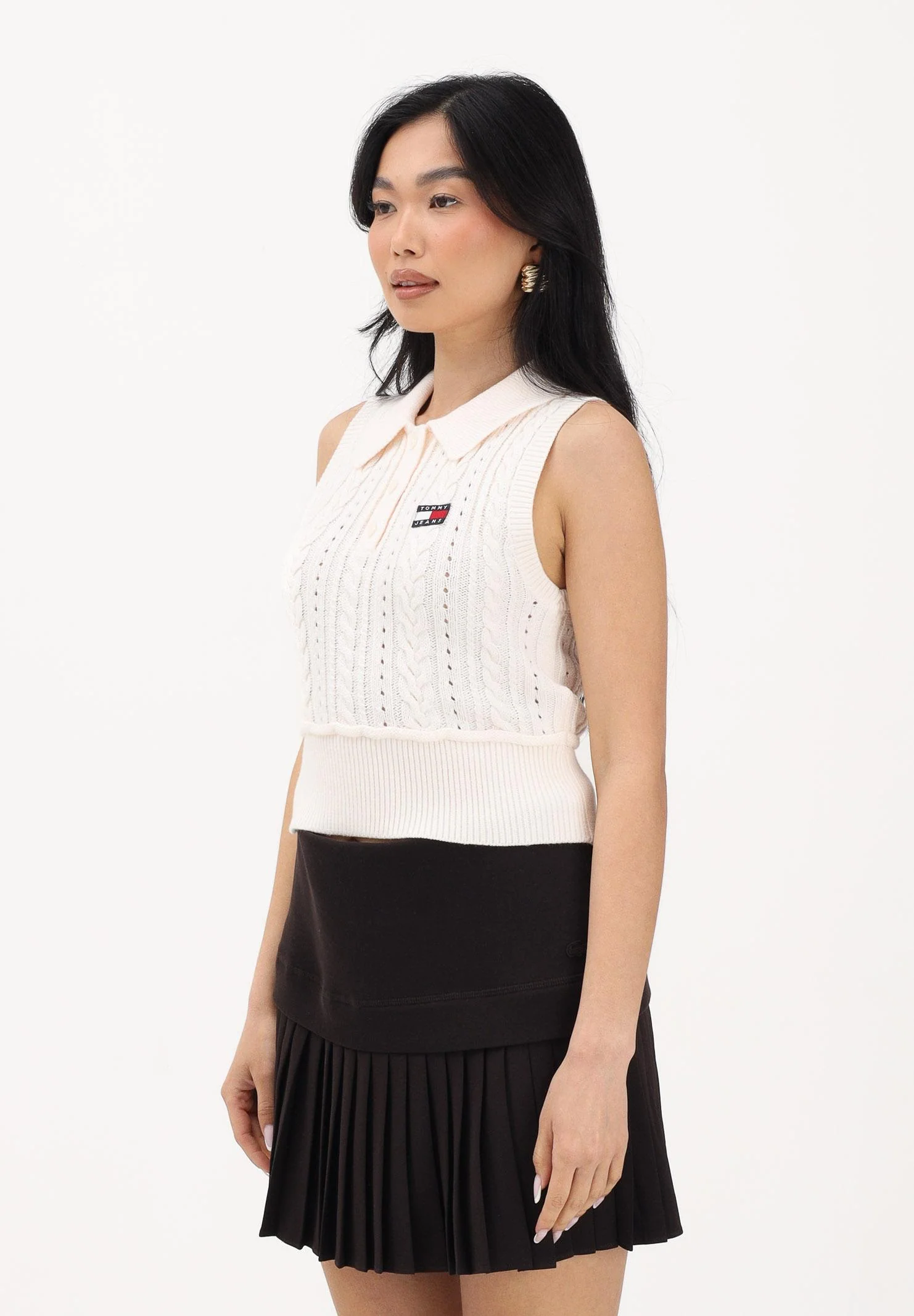 Image of TOMMY JEANS Top in maglia panna da donna