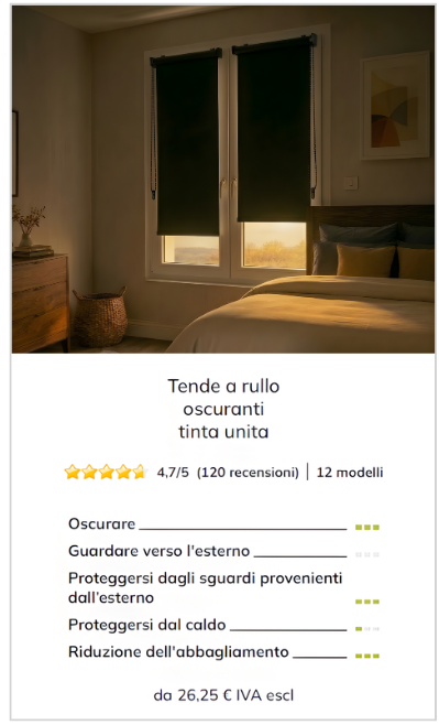 Tenda a rullo oscurante tinta unita