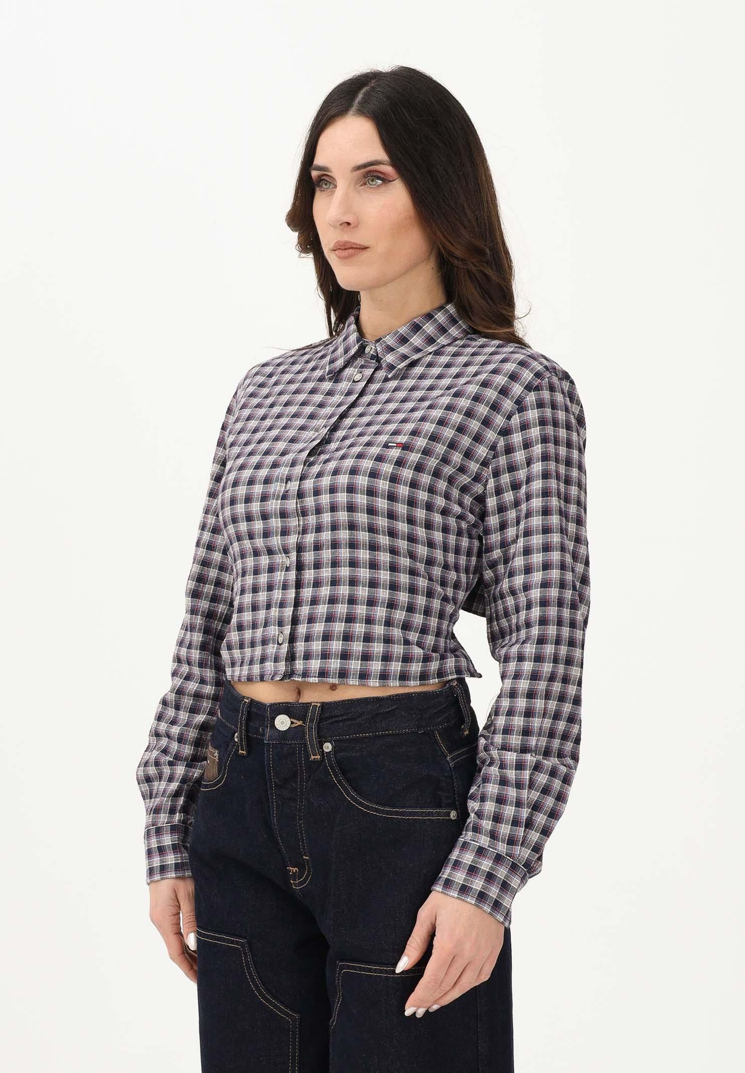 Image of TOMMY JEANS Camicia a manica lunga blu da donna con motivo a quadri