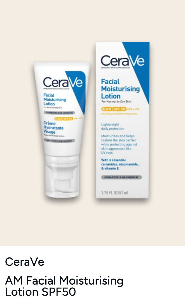 CeraVe AM Lozione Idratante Viso SPF50 per Pelle da Normale a Secca 52ml